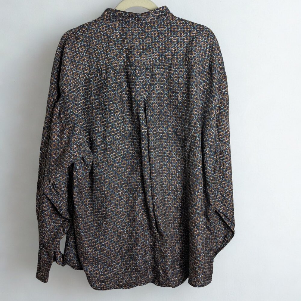 Cote De France 100% Silk Men's long sleeve shirt blue yellow green XL - Picture 3 of 6